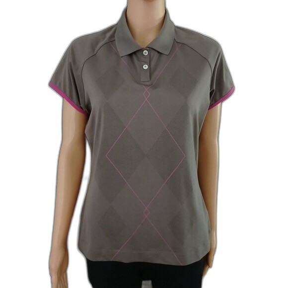 Nike Golf Dry Fit Top Medium Women's Collard Button Gray & Pink Short Sleeve Top - Picture 1 of 8